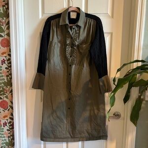 CO-TE Army Green oversized shirt dress black lace detail size Large